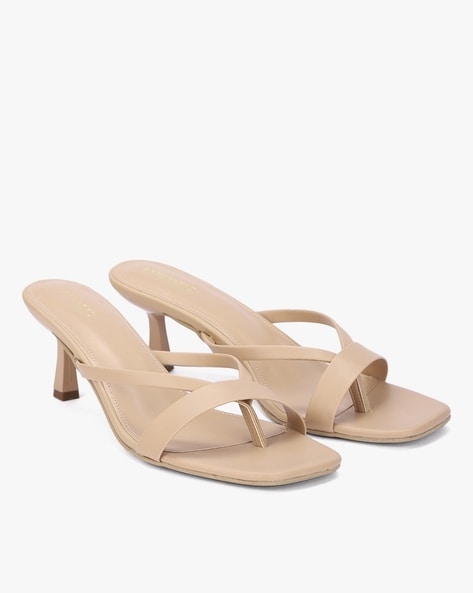 Beige square toe online sandals