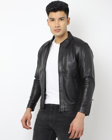 Men's 8 Ball Genuine Leather Jacket B&T Black/White-thanhphatduhoc.com.vn