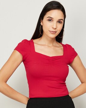 Ribbed Crop Top with Neck Tie-Up