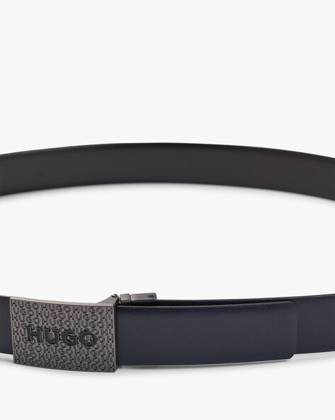 HUGO - Reversible leather belt with pin and plaque buckles