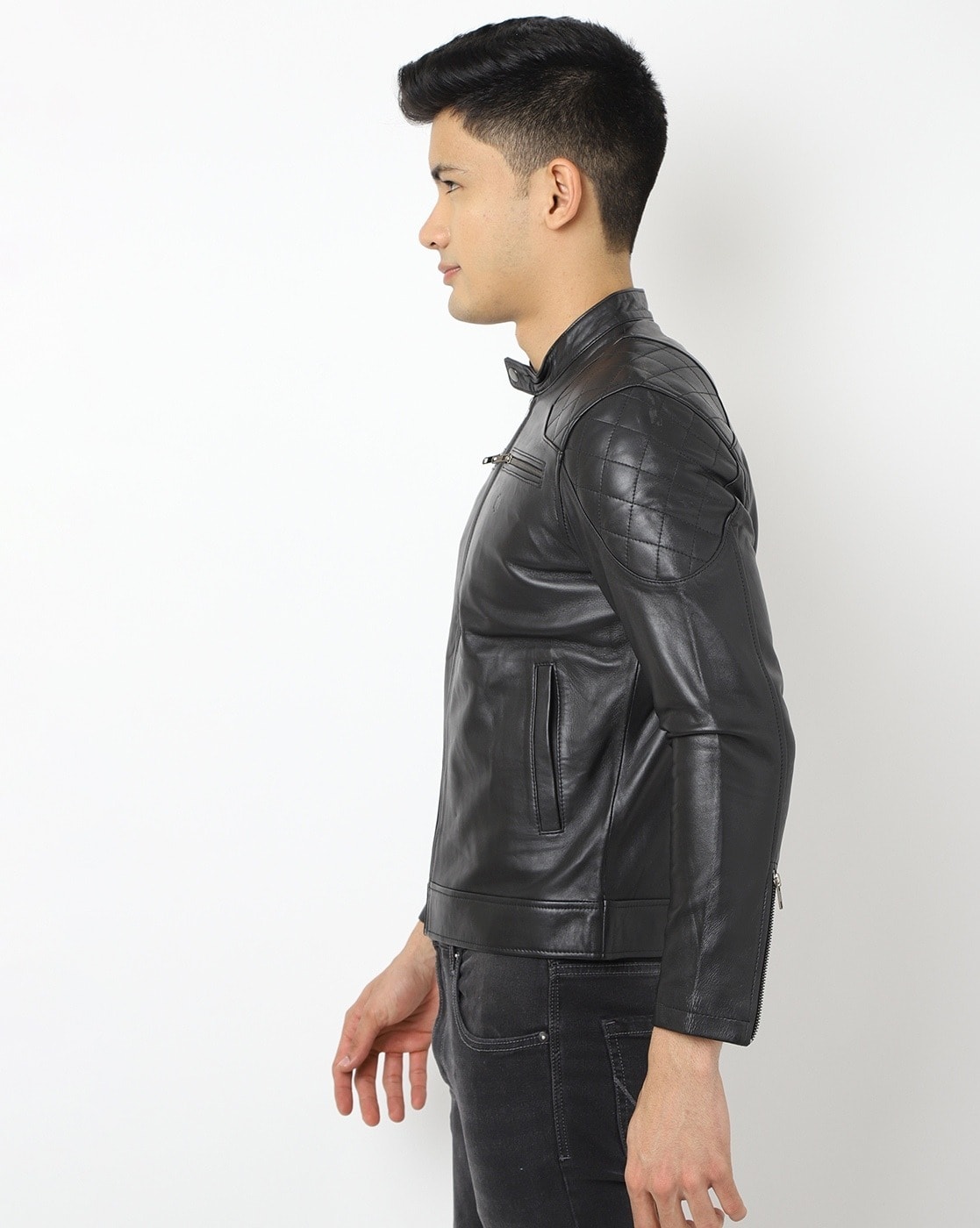 Buy Tortoise Genuine Leather Zip-Front Bik Online | Ajio.com