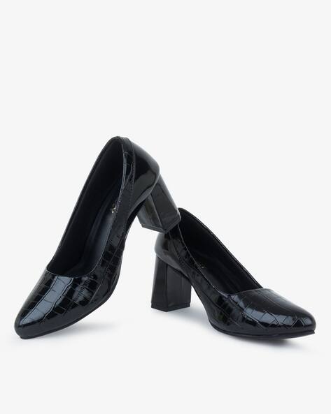 Croc-Embossed Cylindrical Heeled Shoes