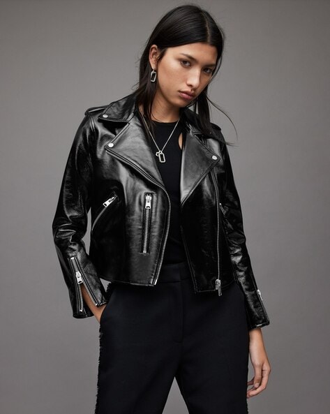 Conroy Crinkled Leather Biker Jacket INK NAVY | ALLSAINTS US