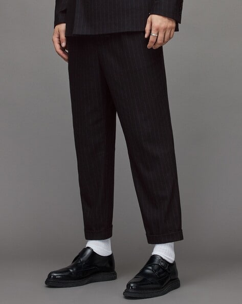 Buy ALL SAINTS Nara Straight Fit Cropped Trousers | Black Color Men | AJIO  LUXE