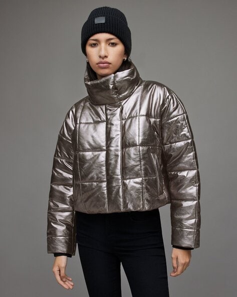 Aria Hematite Metallic Sequin Crop Puffer Coat Jacket –  nellybernalcollection.com