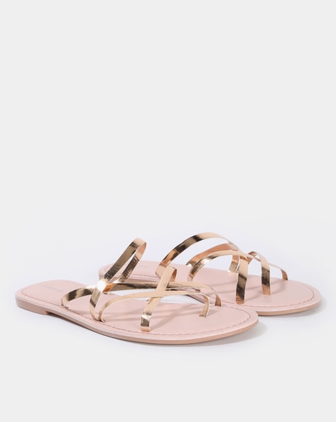 Rose gold strappy flat sandals online