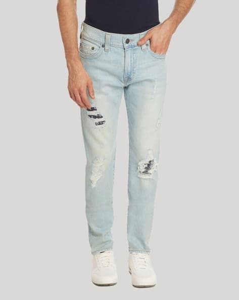 Buy TRUE RELIGION Lightly Washed Distressed Skinny Fit Jeans