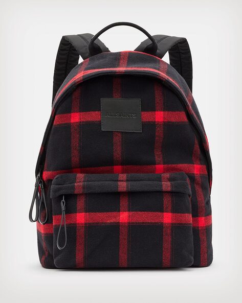 Buy ALL SAINTS Carabiner Checked Backpack Black Red Color Men