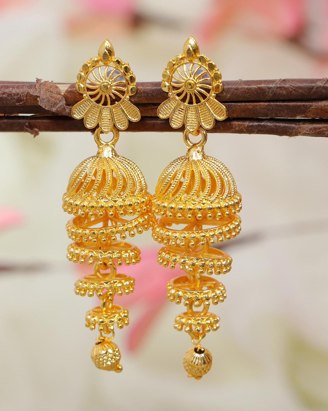 Three Steps Flower Ball Chain Jhumka