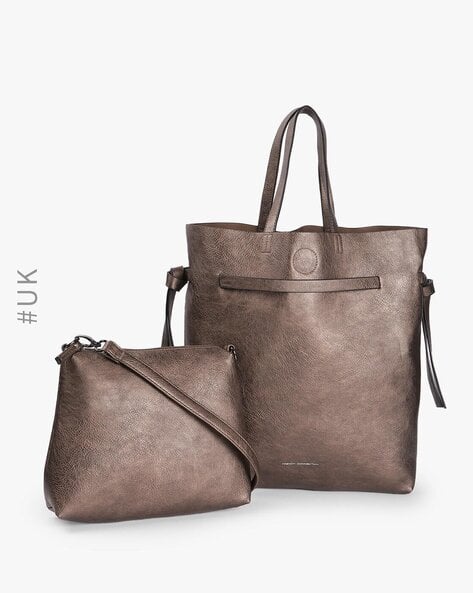 Textured Tote Bag with Detachable Sling Strap