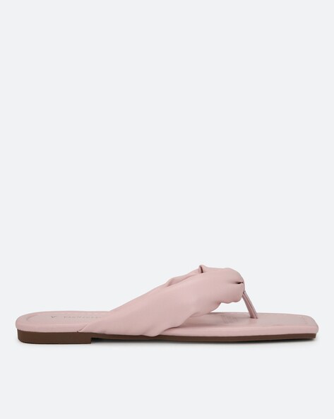Thong Strap Square Toe Flat Sandals
