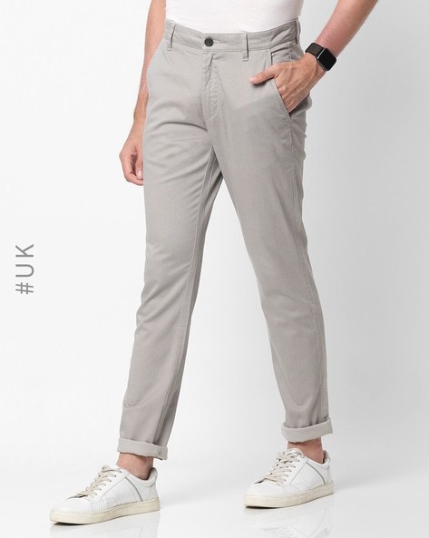 MAUVAIS Grey Pinstripe Skinny Smart Trousers with Half Belt