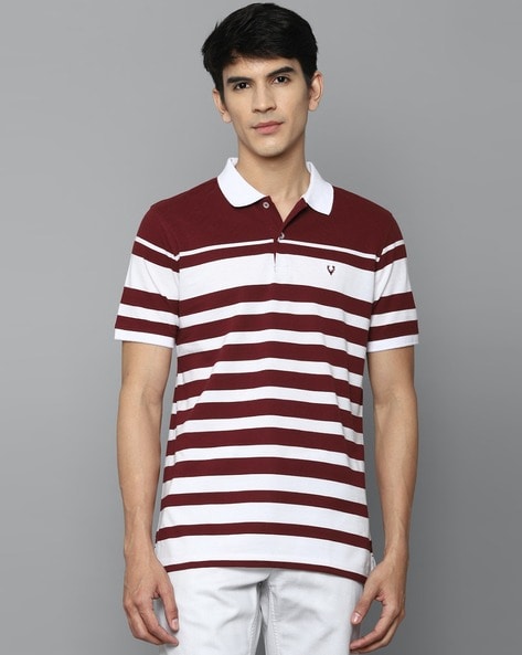 Buy Louis Philippe Maroon Cotton Regular Fit Polo T-Shirt for Mens