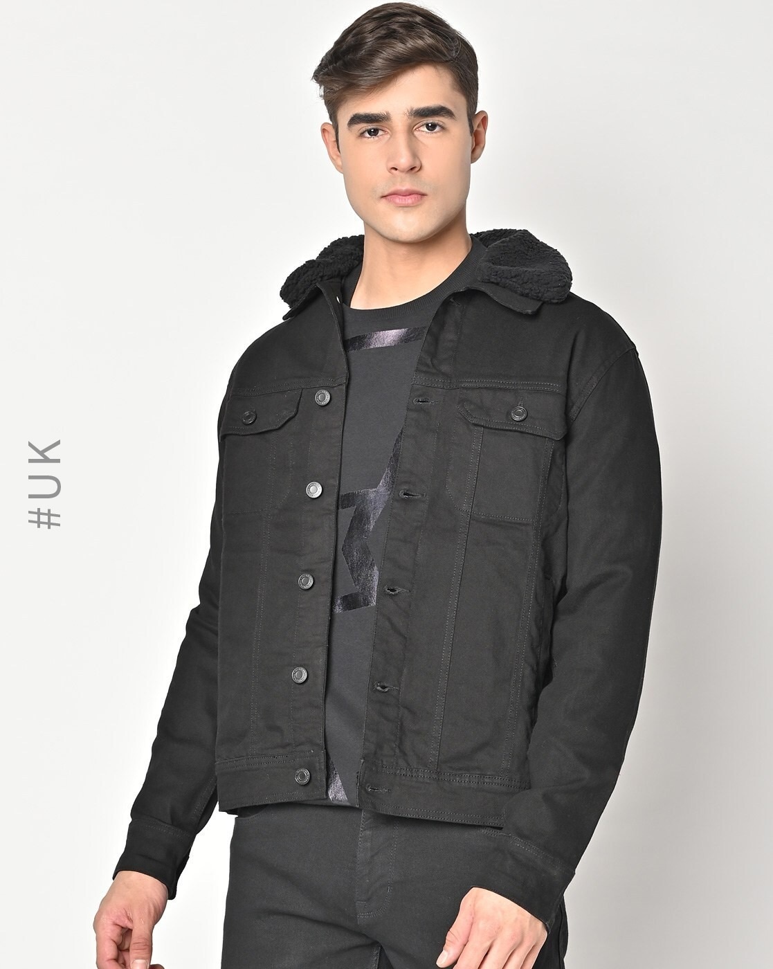 Hooded denim jacket - Black/Stonewashed - Men | H&M IN