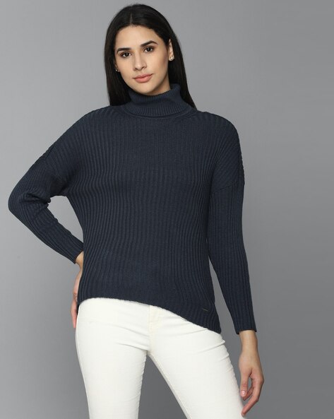 Brave Soul tally cropped cable knit sweater in navy