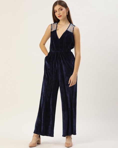 Amazon.com: Adelyn Rae Regina Knit Velvet Jumpsuit Navy : Clothing, Shoes &  Jewelry