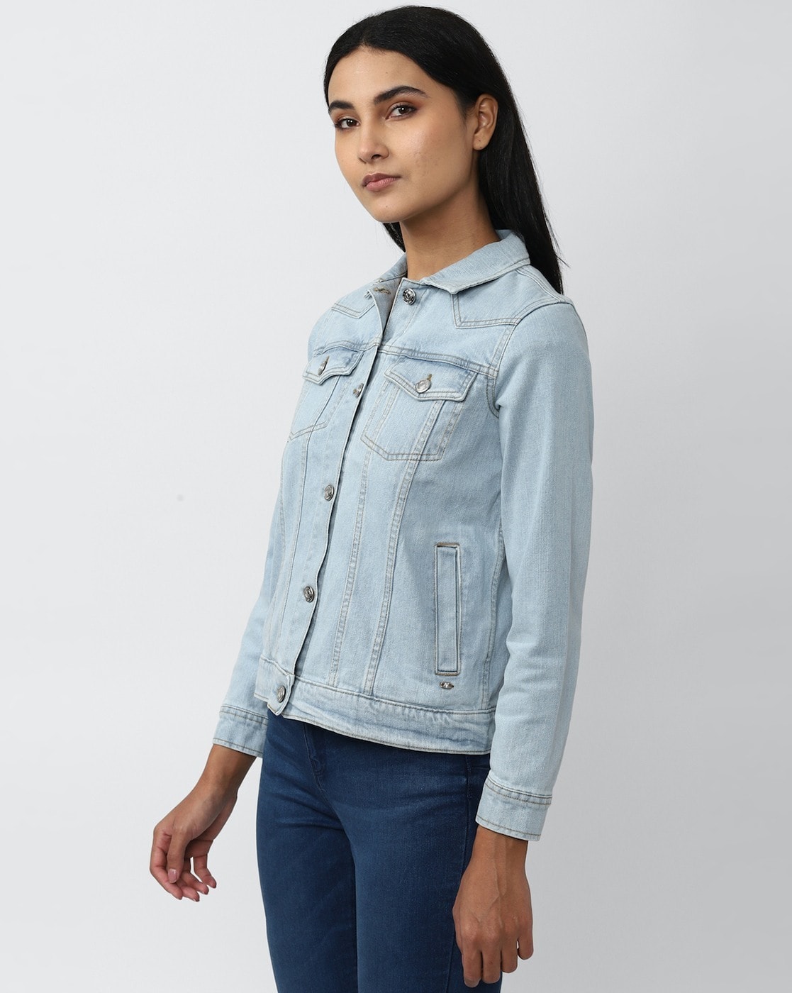 Buy SAAKAA Women's Denim Blue Jacket at Amazon.in