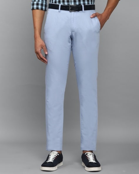 Buy ALLEN SOLLY Light Blue Textured Regular Fit Polyester Womens Formal  Wear Trousers | Shoppers Stop