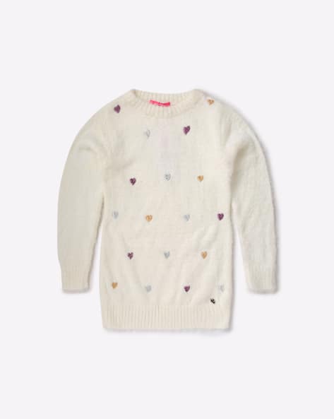 Embroidered Round-Neck Sweater Dress