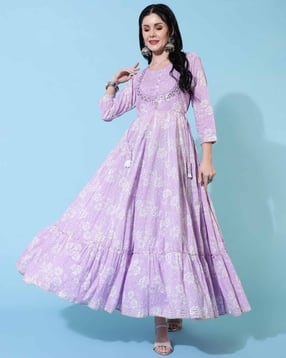 kimayra Floral Print Round-Neck Flared Kurta-picture-43