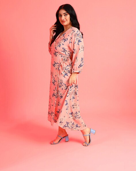 Plus Floral Print Wrap Dress