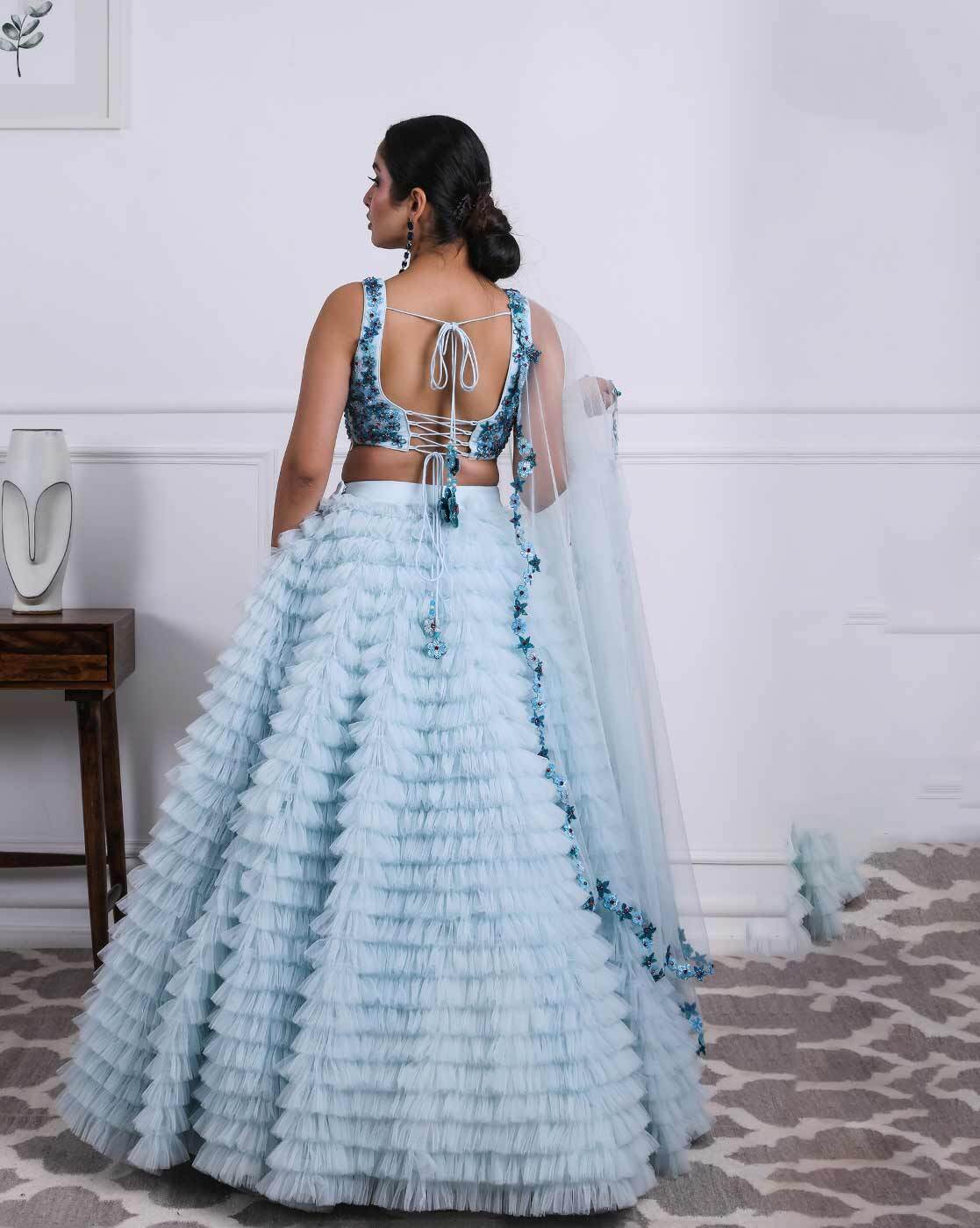 Off White Ruffle Lehenga Choli Lengha Wedding Bollywood Dress Sari Saree  Dress | eBay