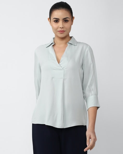 Women Loose Fit Shirt with Cuban Collar