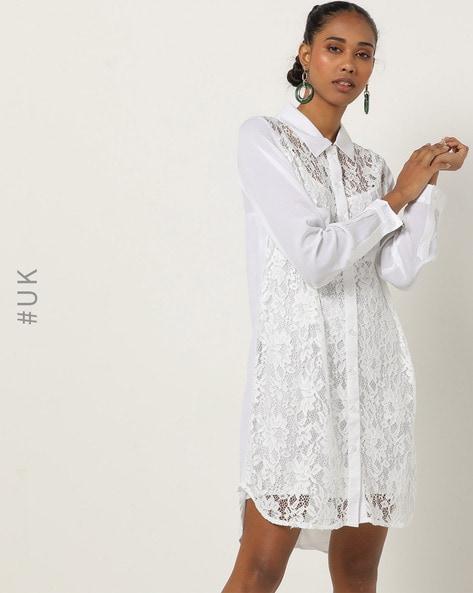 Floral Lace High Low Shirt Dress