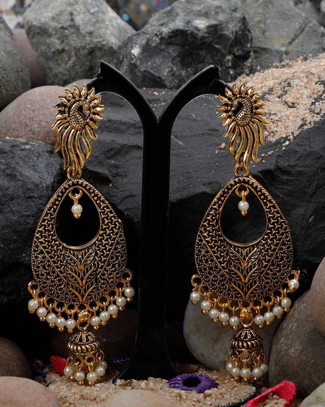 GoldPlated Leaf Design Long Chain Dangle  Drop Earrings For Women and  Girls Black  CouponRocks