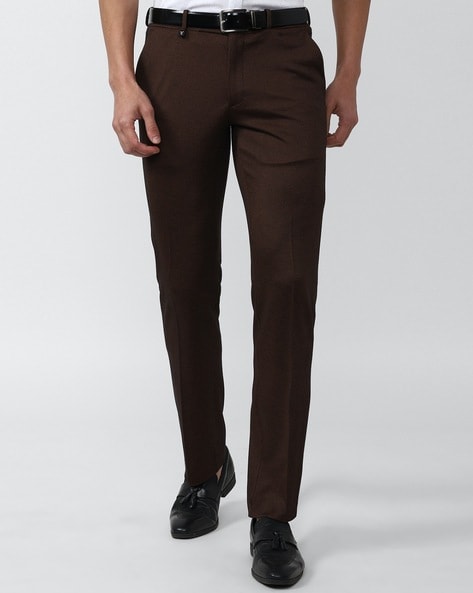 Textured Mid Rise Trousers & Pants