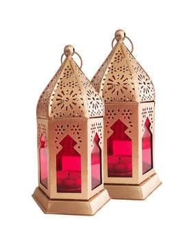 Set of 2 Copper Moroccan Lantern Candle Holder-image-9