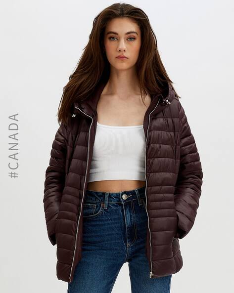 Quilted Zip-Front Puffer Jacket with Hood