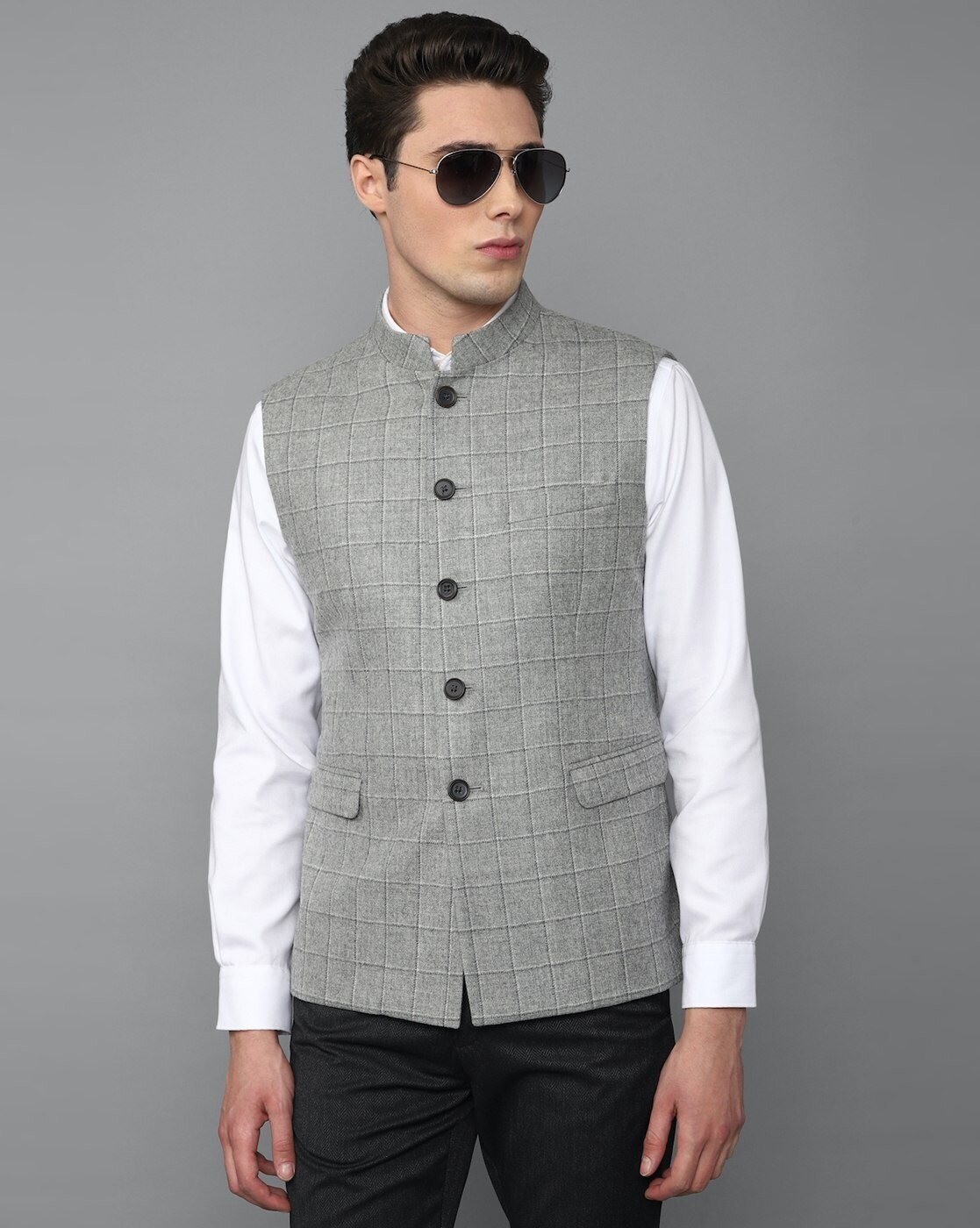 Buy Louis Philippe Men Black Stripe Slim Fit Party Nehru Jacket online