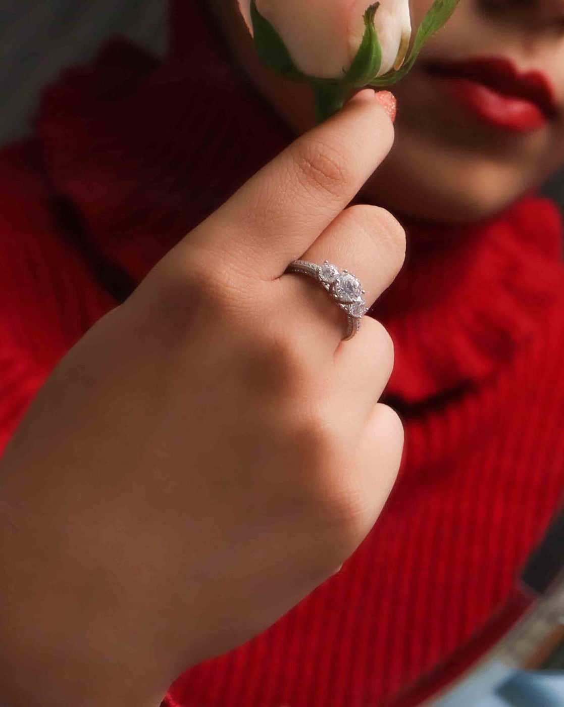 Wholesale Jewelry Lady Heart Shape Metal Artificial Diamond Inlay Open Rings