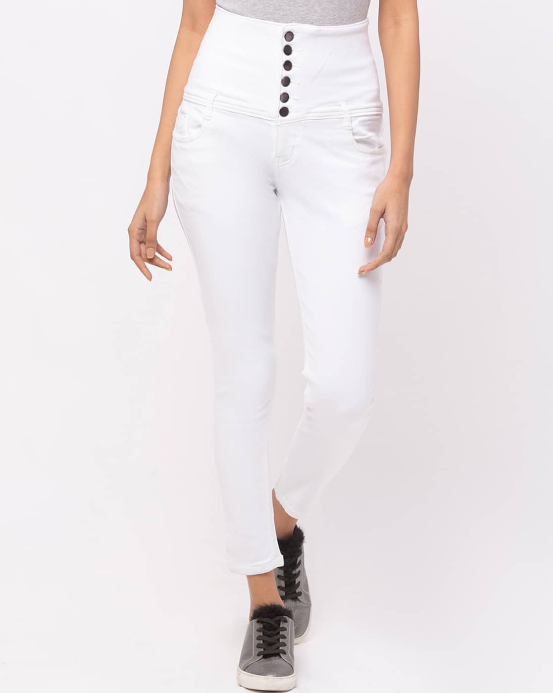 high rise white jeans