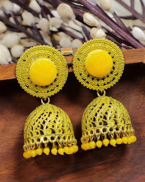 Maddy Space Attractive Colorful Yellow Meena Small Jhumka Earrings