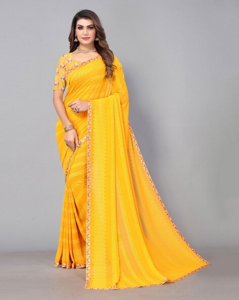 Yellow Embroidered Saree