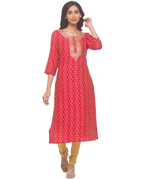 Micro Printed Round-Neck Kurta