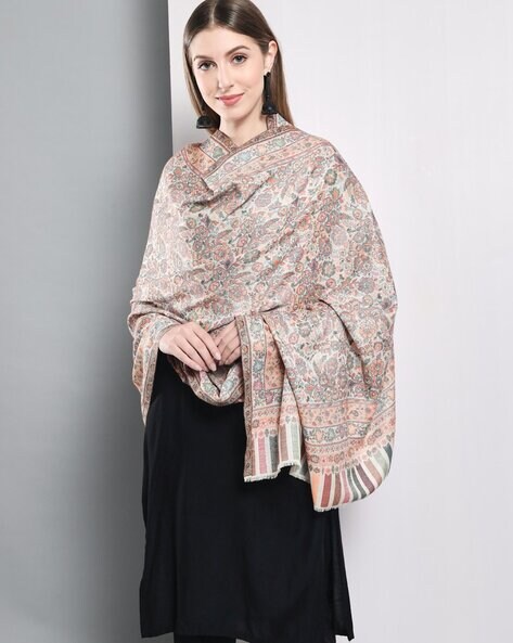 Floral Print Shawl with Paisley Border Price in India