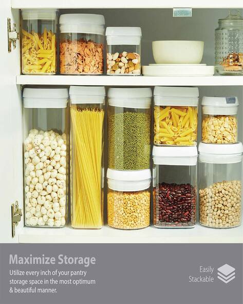 Kmart pantry items, flip lock lid container and stackable containers.