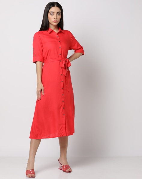 Button down red dress best sale