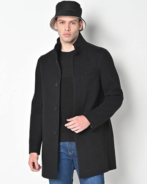 High-Neck Button Closure Coat
