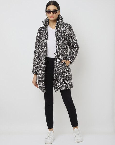 Black and white shop animal print coat