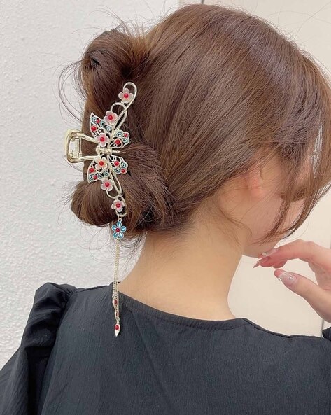 Buy Chinese Flower Hair Clips Pink Butterfly Hair Clips Online in India   Etsy