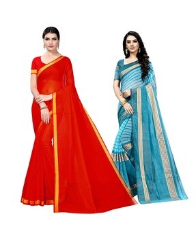 Buy Uniform Sarees Corp Women's Polyester, Cotton Saree With Blouse Piece  (1630-O_Black) at Amazon.in