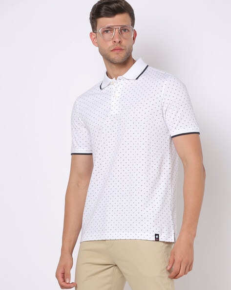 Slim Fit Printed Polo T-Shirt with Contrast Tipping