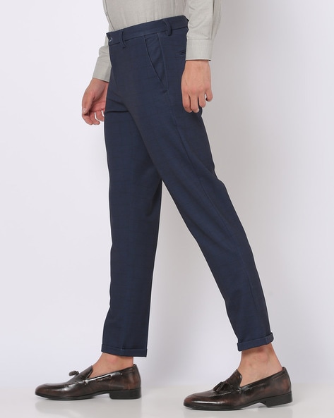 Checked Slim Fit Flat-Front Trousers