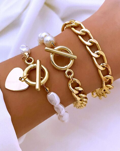 Buy Gold-Toned & White Bracelets & Bangles for Women by Jewels Galaxy  Online