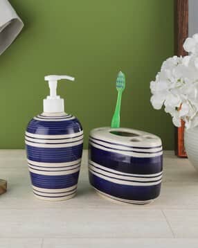Set of 2 Ceramic Soap Dispenser with Brush Holder