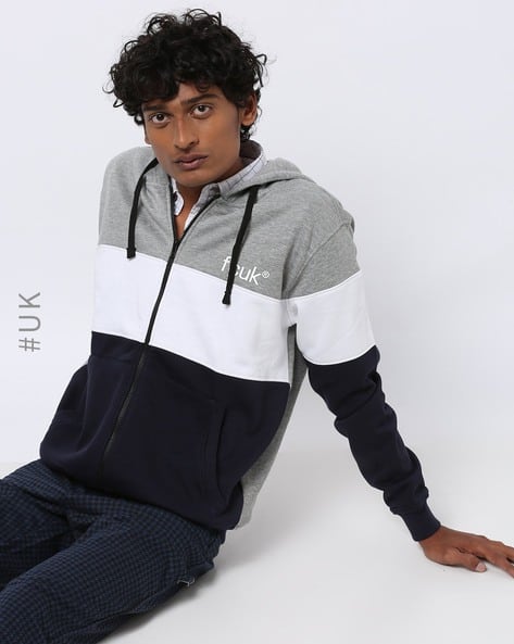 Colourblock Zip-Front Slim Fit Hoodie - Main Image